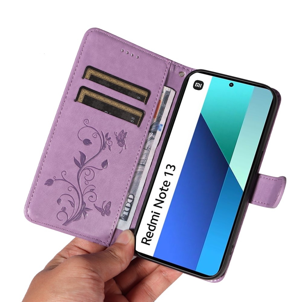 Virágos könyv tok Xiaomi Redmi Note 13-hoz - lila