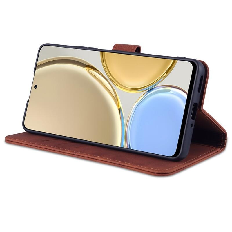 AZNS PU bőr pénztárca tok a Honor Magic 4 Lite 5G számára - barna