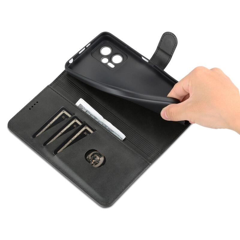 AZNS PU bőr pénztárca tok a Xiaomi Poco X4 GT 5G számára - fekete