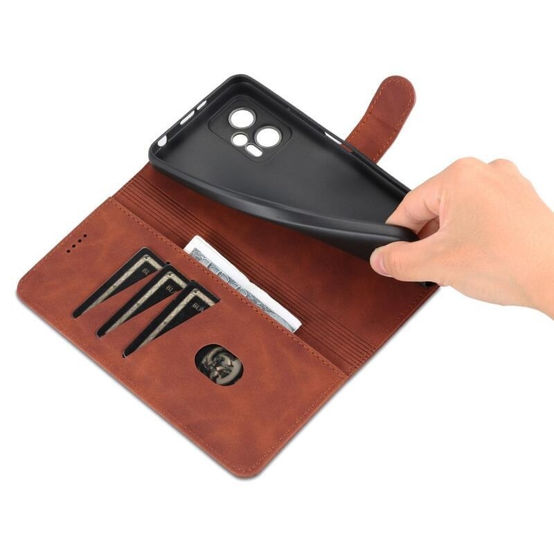 AZNS PU bőr pénztárca tok a Xiaomi Poco X4 GT 5G számára - barna