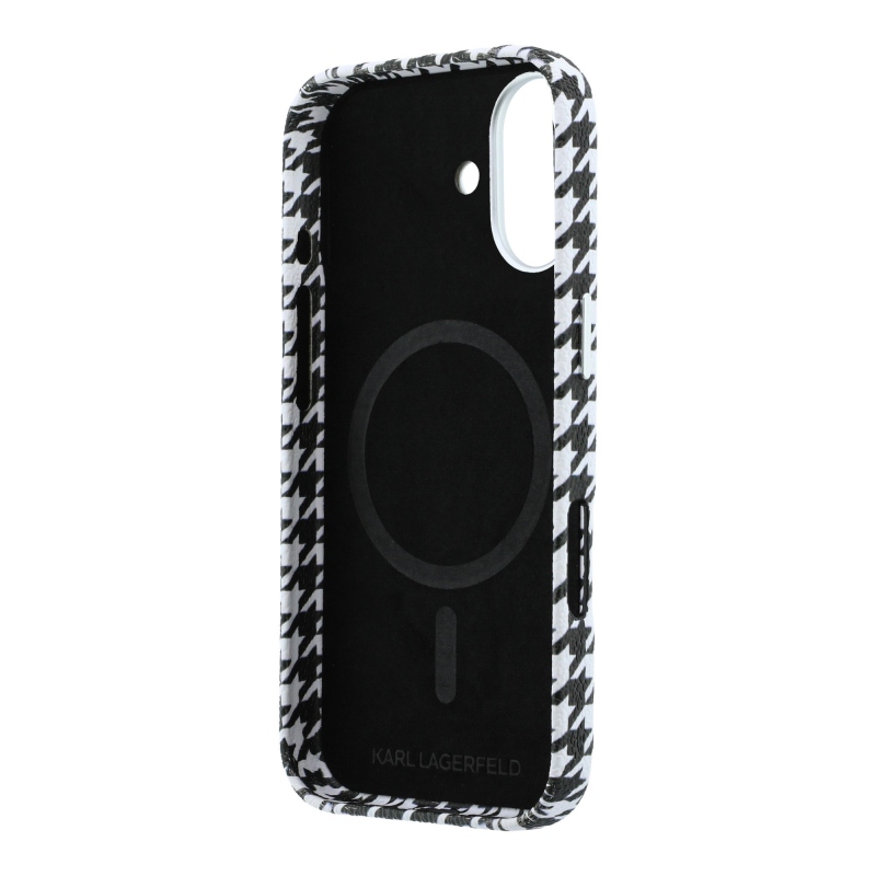 Karl Lagerfeld PU Houndstooth gyantalemez MagSafe hátlapi borító iPhone 17-hez Fekete