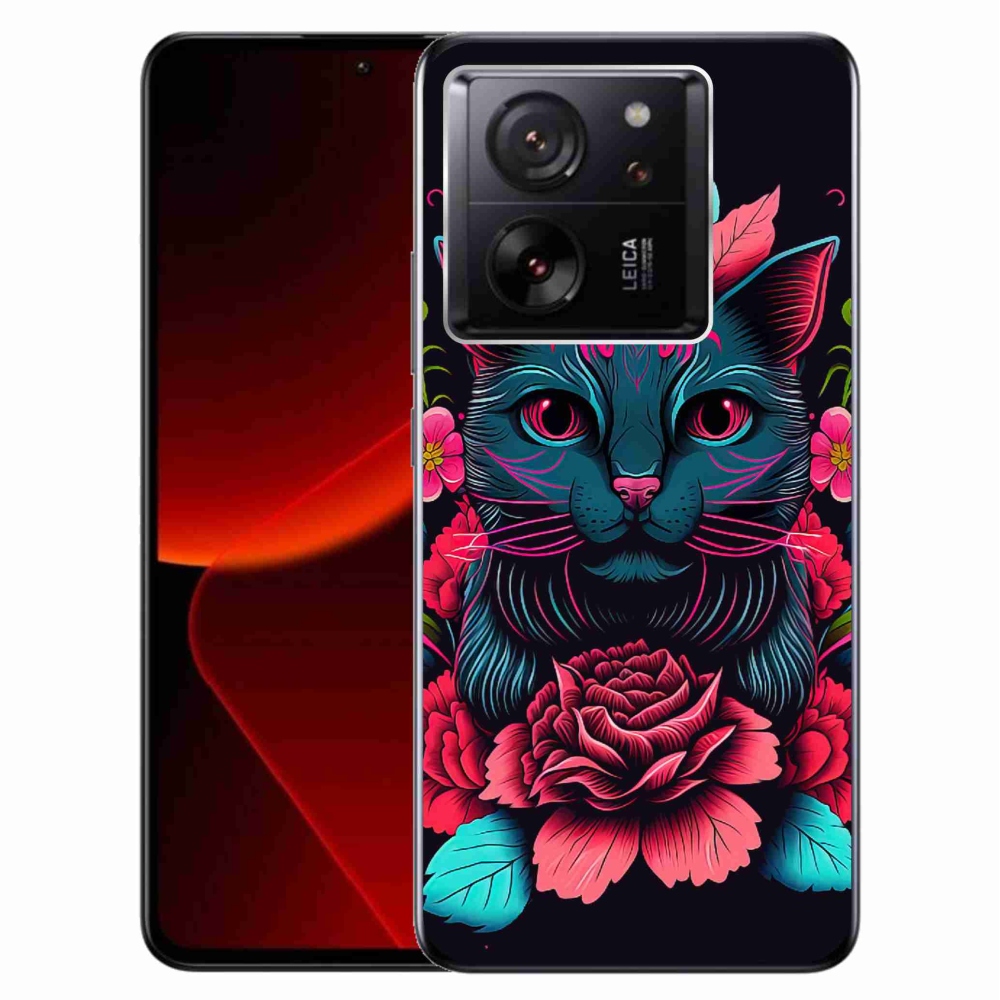Gél borítás mmCase a Xiaomi 13T/13T Pro számára - virágok és macska