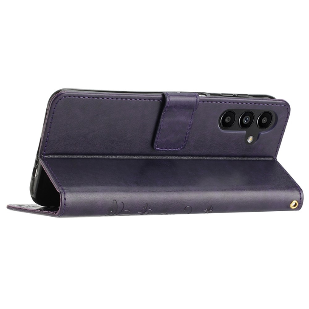 Virágok könyv tok Samsung Galaxy A05s készülékhez - sötét lila