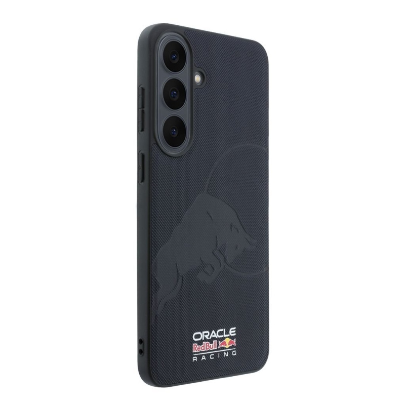 Red Bull PU bőr, hálós, dombornyomott bikás motívummal ellátott mágneses hátlap a Samsung Galaxy S26 FE-hez, sötétkék 
