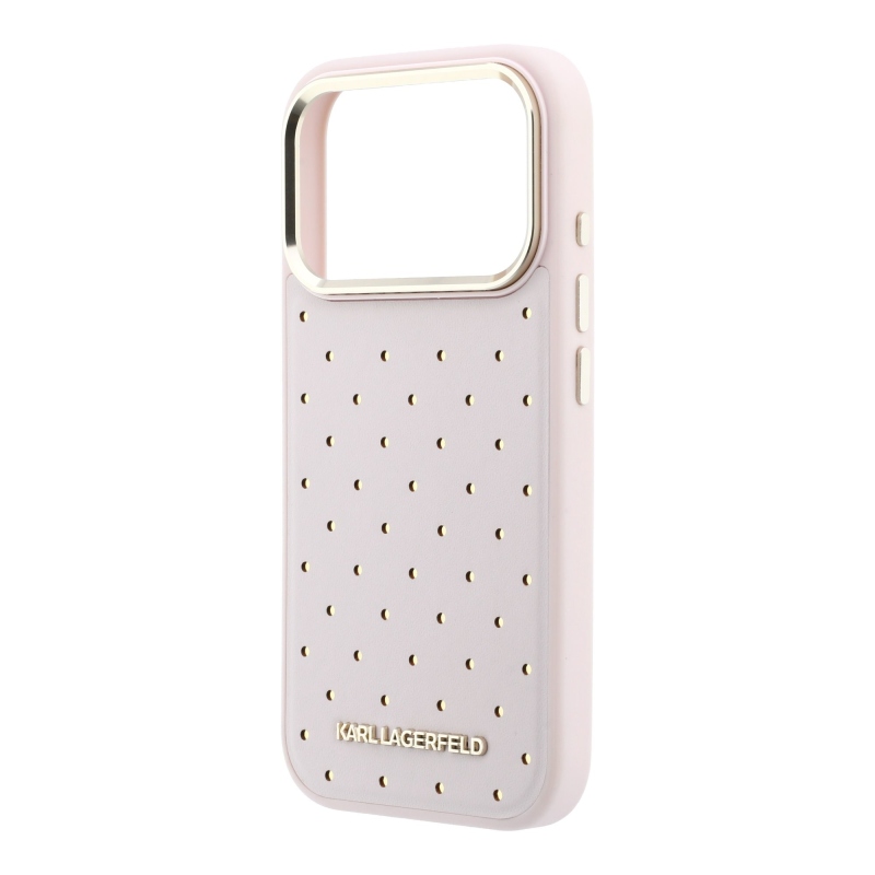 Karl Lagerfeld PU perforált arany pöttyös MagSafe hátlap az iPhone 17 Pro Max-hoz, rózsaszín