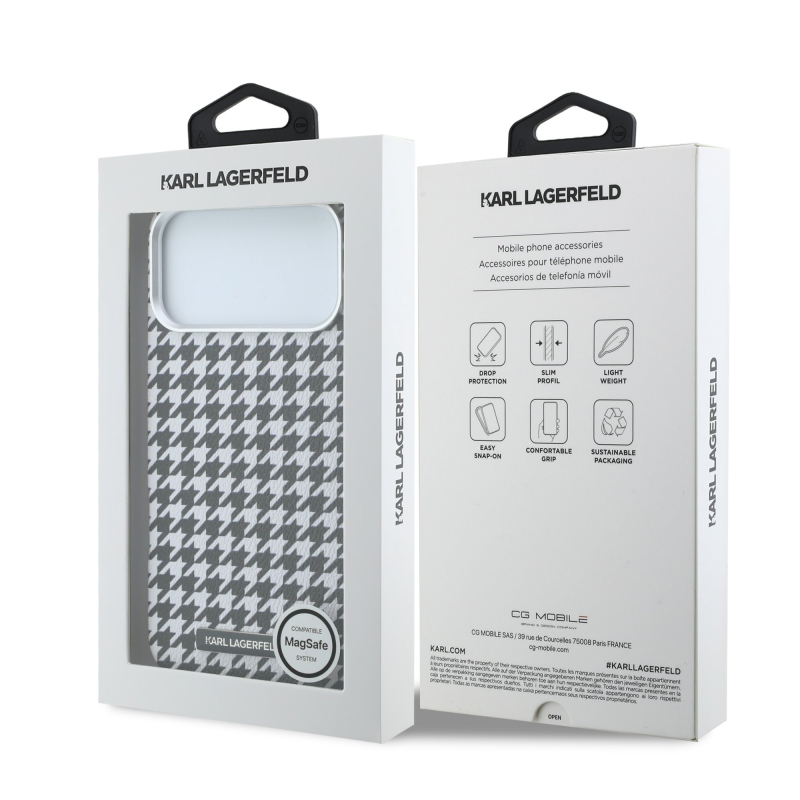 Karl Lagerfeld PU Houndstooth gyantalemez MagSafe hátlapi borító iPhone 17 Pro Max-hoz Fekete