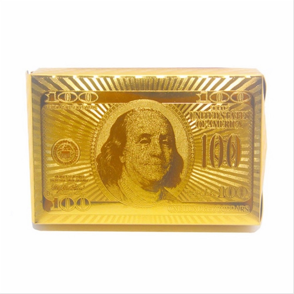 Vízálló műanyag játékkártyák 100 dolláros, aranyozott kivitelben, 54 db