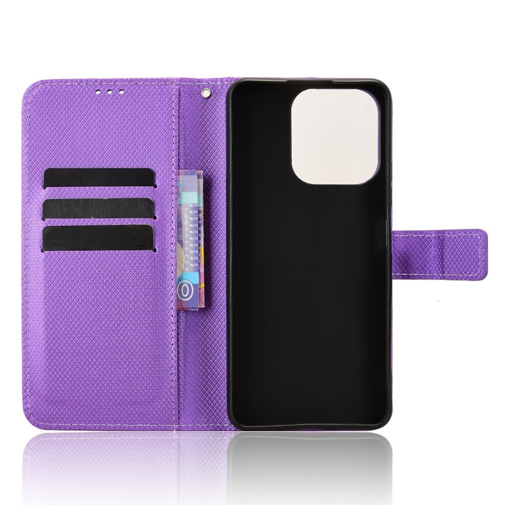 Gyémánt könyvtáska Realme Note 70T-hez - lila