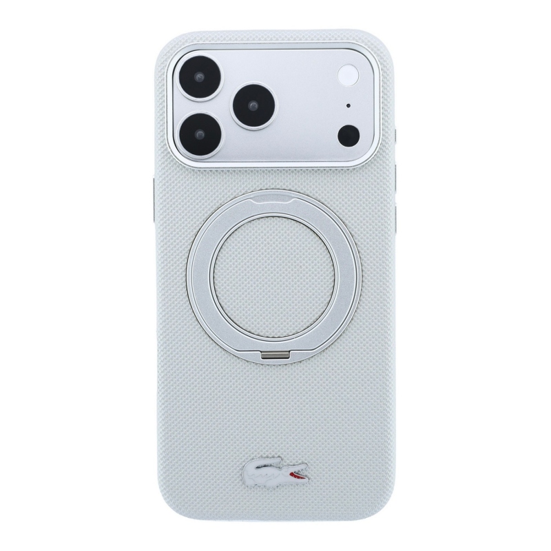 Lacoste PVC Petit Pique Semi Wrap Ring Stand MagSafe hátsó tok iPhone 18 Pro Max-hoz, világosszürke