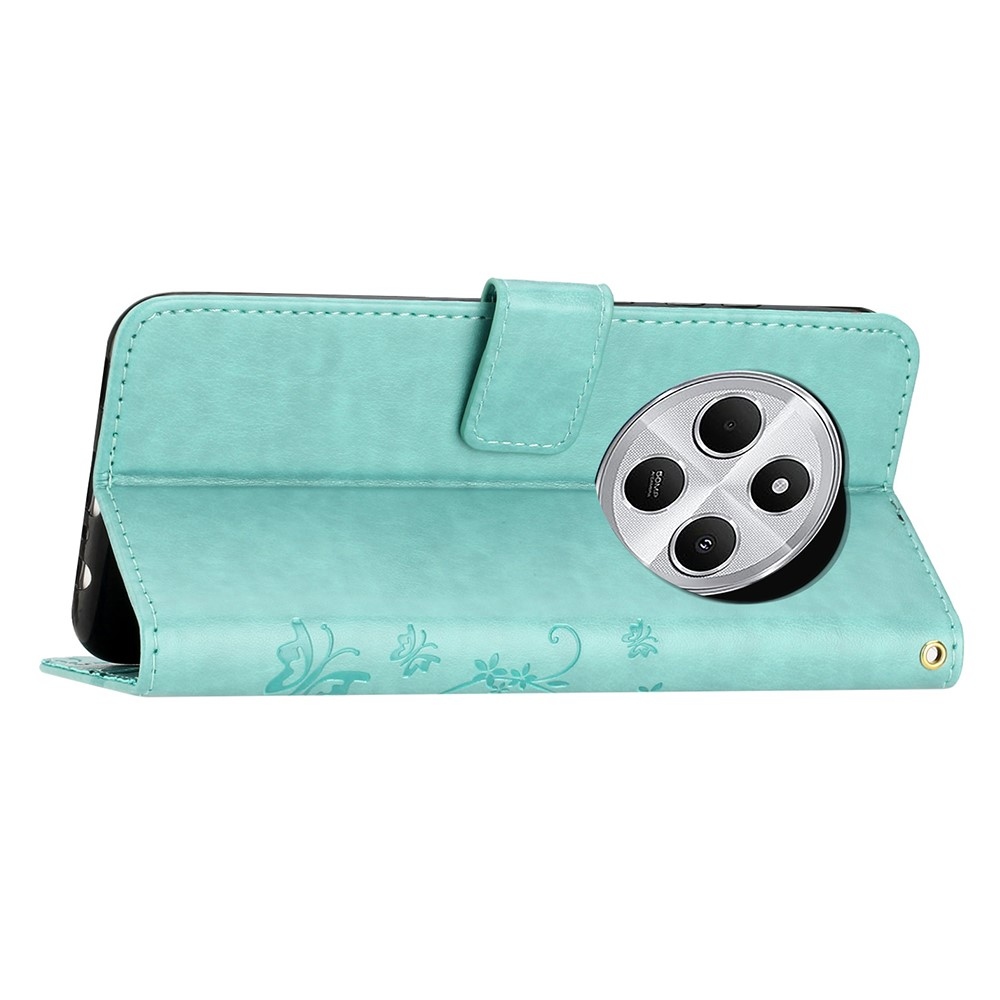 Virágok könyv tok Xiaomi Redmi 14C/Poco C75-hez - teal színű