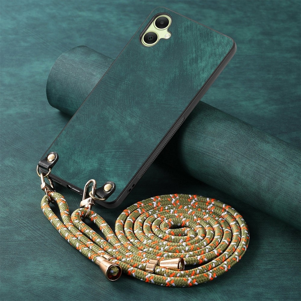 Retro zselés tok zsinórral és műbőrrel Samsung Galaxy A06 4G készülékhez - zöld színű