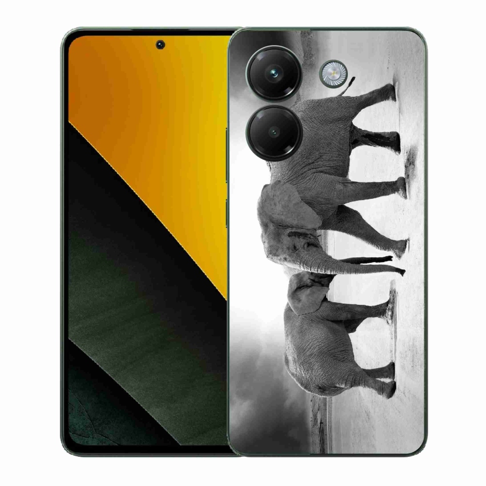 Gél borítás mmCase a Xiaomi Poco M7 Pro 5G számára - fekete és fehér elefántok