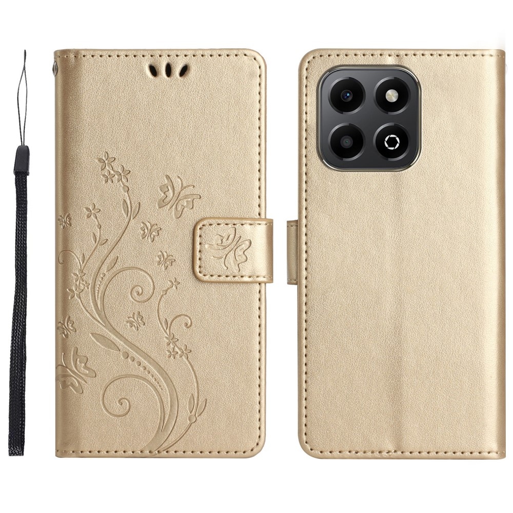 Virágok könyvtáska a Honor 200 Smart 5G-hez - arany színben