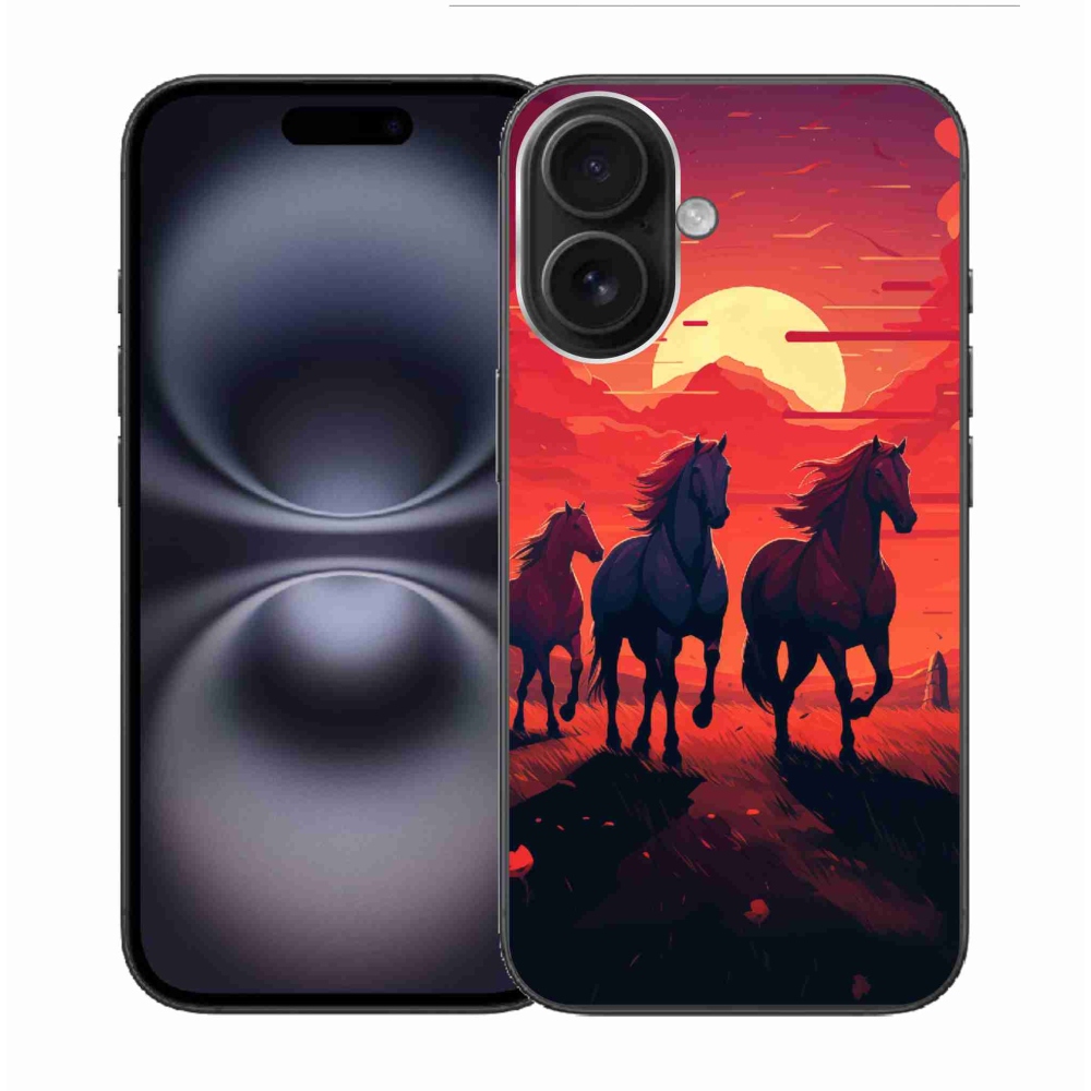 Gél borítás mmCase iPhone 16 készülékhez - lovak és naplemente