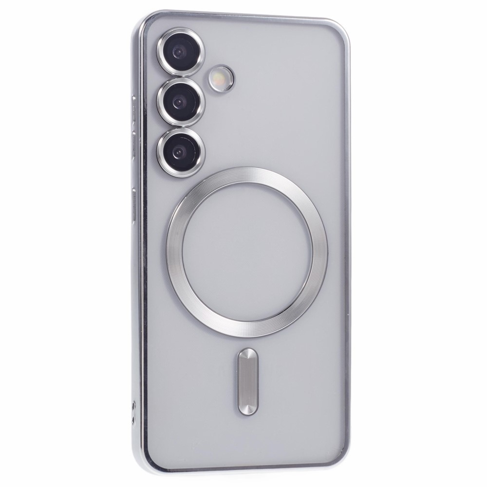 Átlátszó tok kameravédelemmel és MagSafe támogatással Samsung Galaxy S25+ készülékhez - ezüst színű