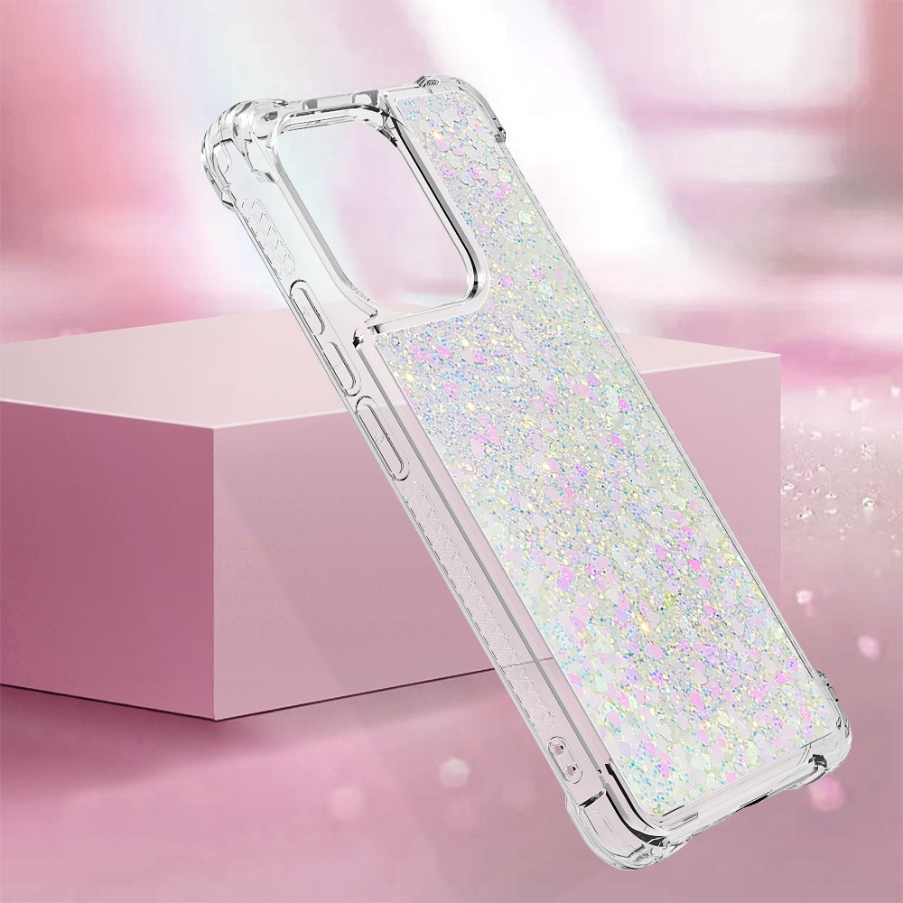 Glitter zselés homokóra tok Xiaomi Redmi Note 13-hoz - rózsaszín/ezüst/szív
