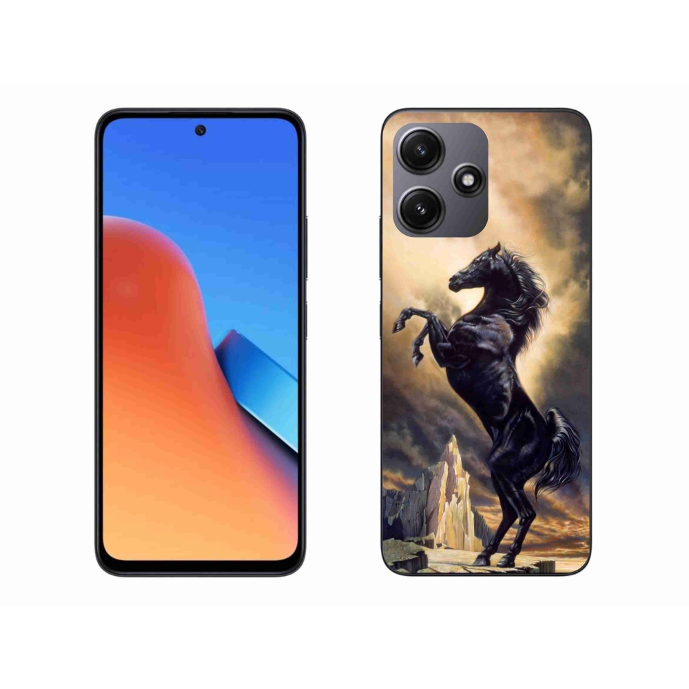 Gél borítás mmCase a Xiaomi Redmi 12 5G-hez - fekete rajzfilm ló