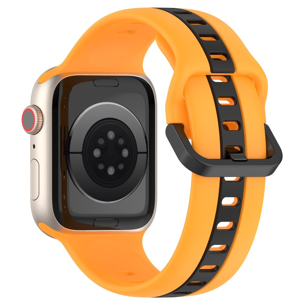Szíj szilikon szíj Apple Watch Ultra/Ultra 2 49mm/SE/SE 2022/2023 44mm/9/8/7 45mm/6/5/4 44mm/3/2/1 42 mm-es Apple Watch Ultra/Ultra 2 órához - sárga/fekete színű