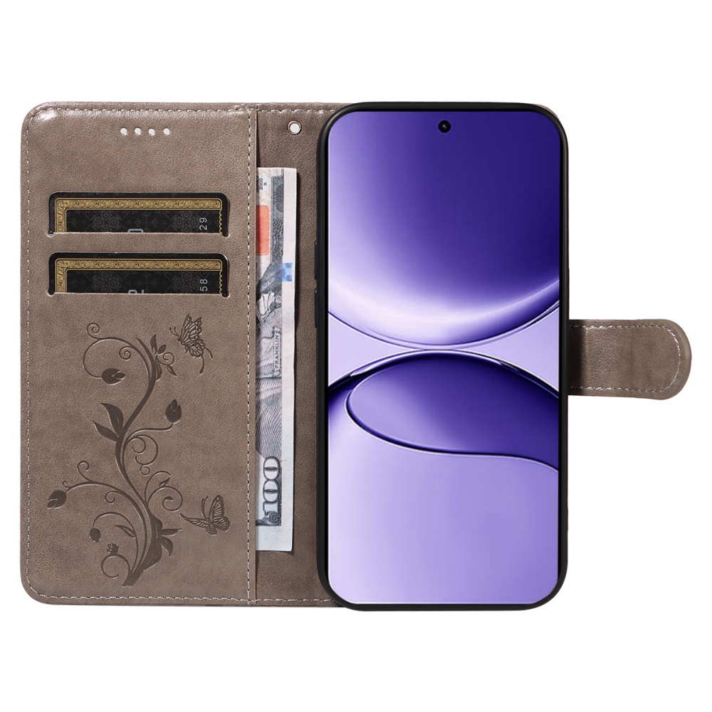 Virágok könyv tok a Xiaomi Poco F7 5G-hez - szürke