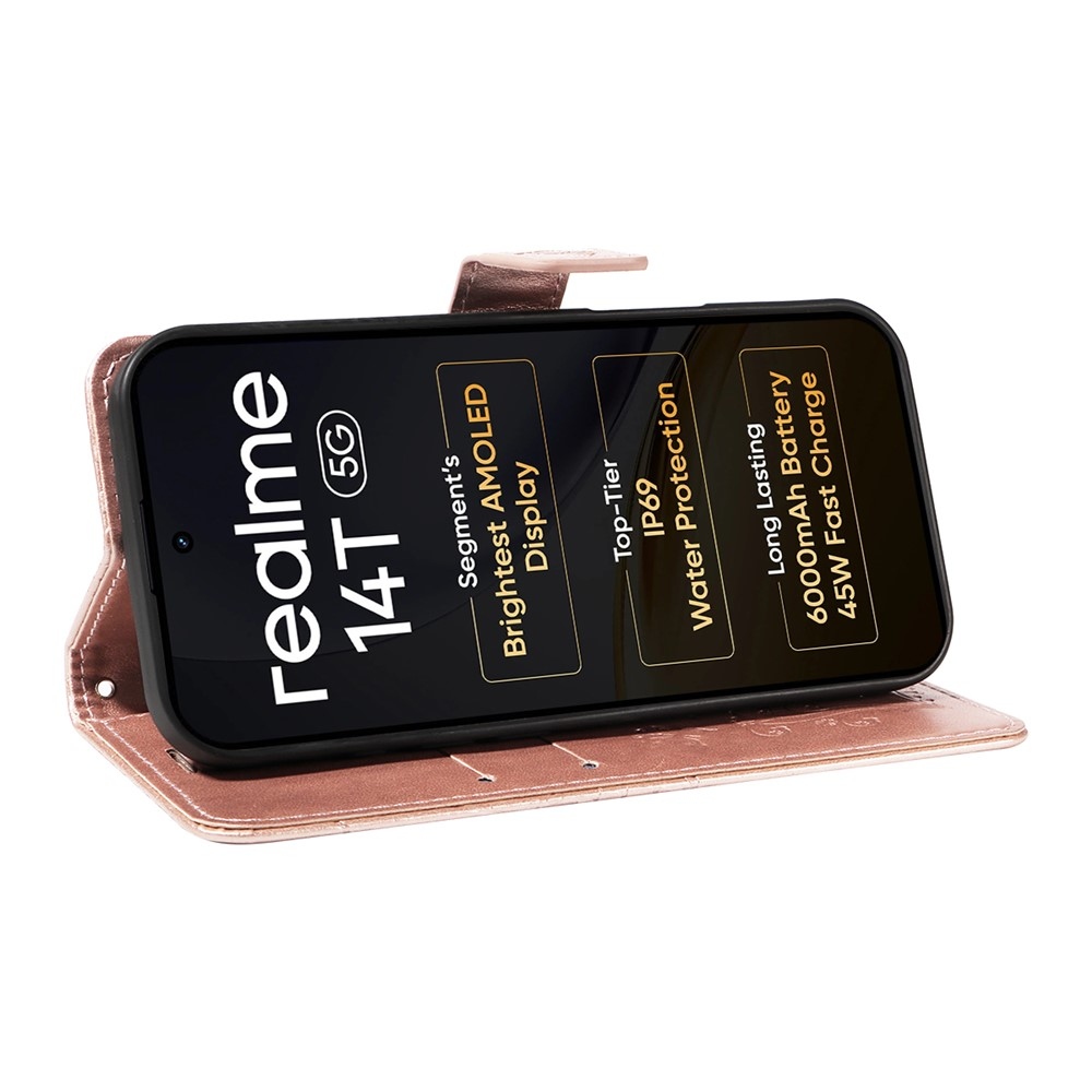 Nagy pillangó könyvtáska a Realme 14 5G/14T 5G számára - rózsaarany színben