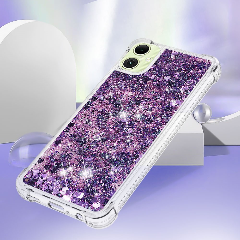 Glitter homokóra zselés tok Samsung Galaxy A06 4G - sötétlila/szívek
