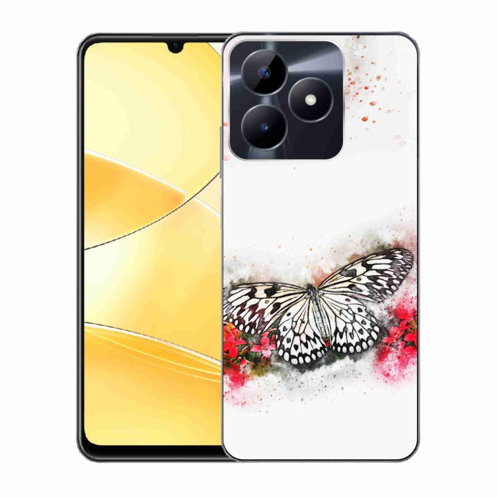 Zselés tok mmCase a Realme C51/C53 készülékhez - fekete-fehér pillangó