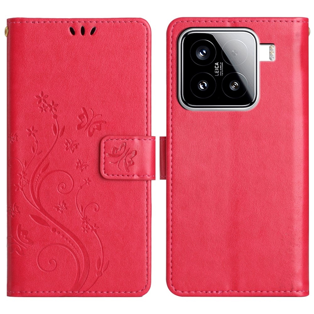 Virágok könyv tok Xiaomi 15 - piros