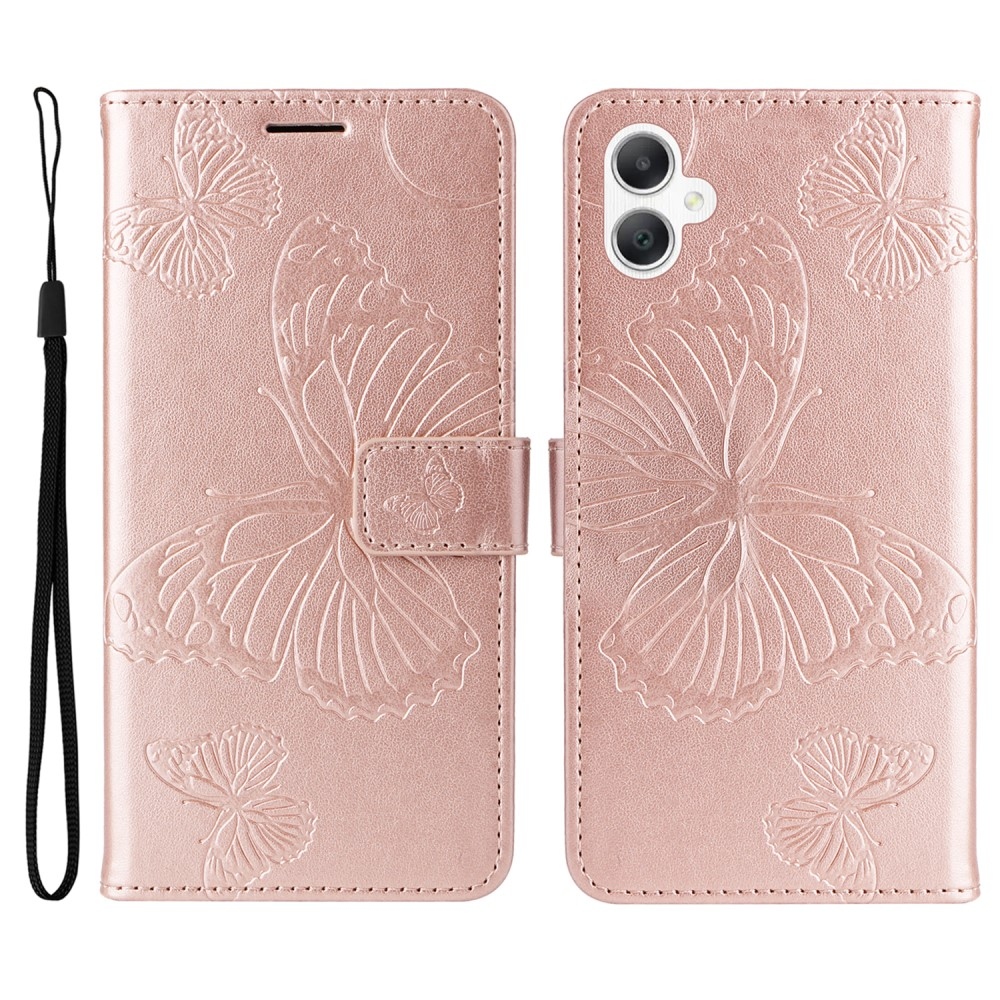 Nagy pillangó könyv tok Samsung Galaxy A06 4G-hez - rózsa arany