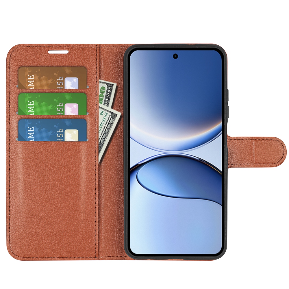 Litchi könyv tok a Xiaomi Poco F7 5G-hez - barna