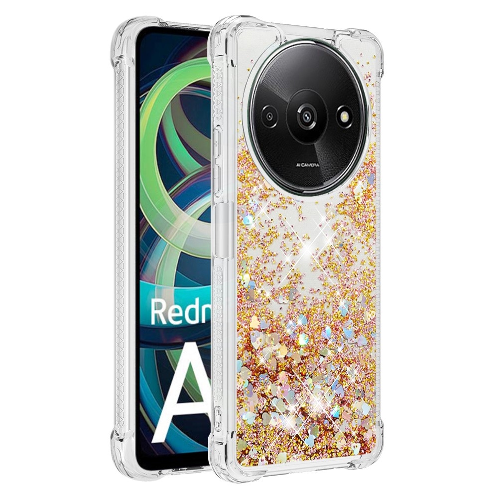 Glitter zselés homokóra tok Xiaomi Redmi A3-hoz - arany/szív