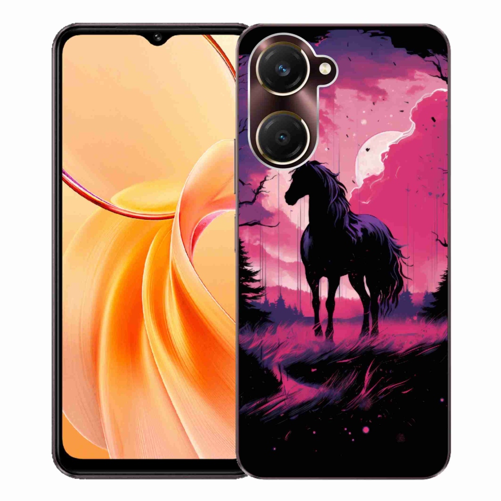 Zselés borítás mmCase a Vivo Y28s 5G-hez - fekete rajzfilm ló 1