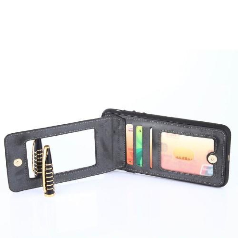 Backy gél tok PU bőr hátlappal és állvánnyal iPhone 8 Plus és 7 Plus készülékhez - Fekete