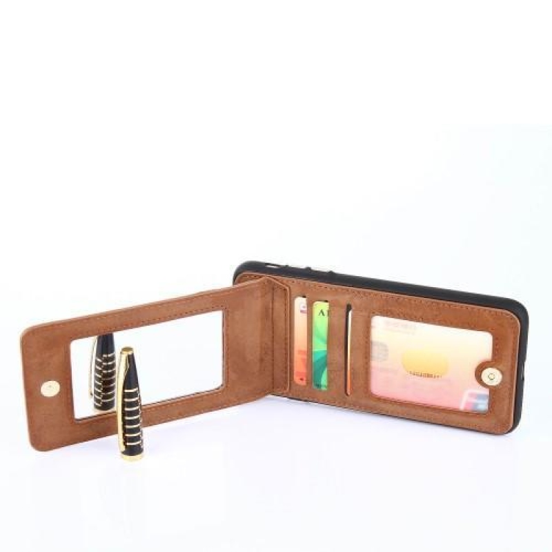 Backy zselés tok PU bőr hátlappal és állvánnyal iPhone 8 Plus és 7 Plus készülékhez - barna