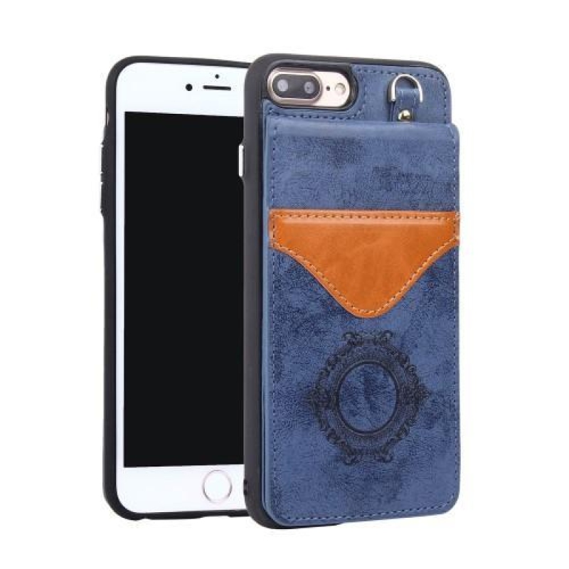 Backy gél tok PU bőr hátlappal és állvánnyal iPhone 8 Plus és 7 Plus készülékhez - Kék