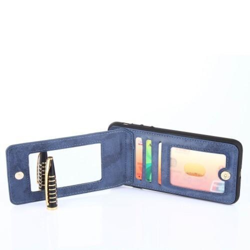 Backy gél tok PU bőr hátlappal és állvánnyal iPhone 8 Plus és 7 Plus készülékhez - Kék