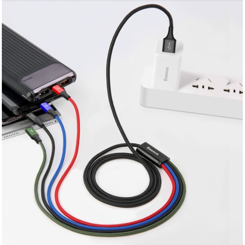 Baseus CA1T4-A01 Gyors 4in1 kábel 2x Lightning, USB-C, MicroUSB 3.5A 1.2m Fekete