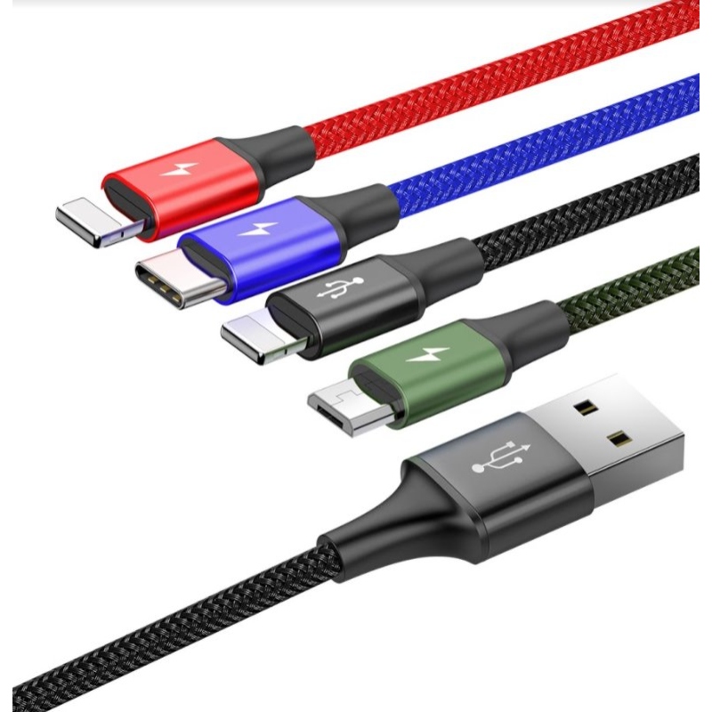 Baseus CA1T4-A01 Gyors 4in1 kábel 2x Lightning, USB-C, MicroUSB 3.5A 1.2m Fekete