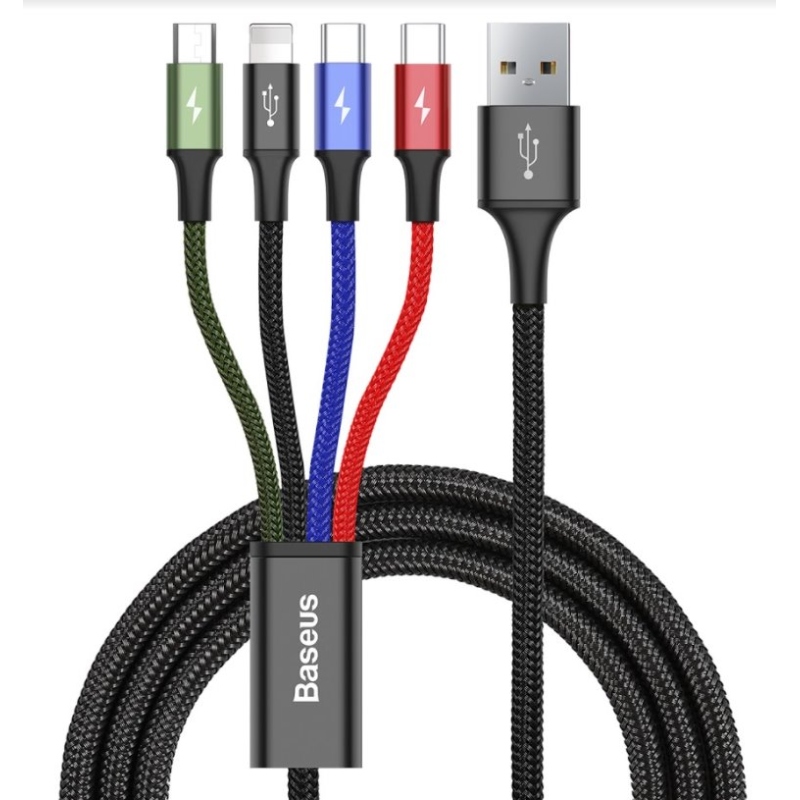 Baseus CA1T4-B01 Gyors 4in1 kábel Lightning, 2x USB-C, MicroUSB 3.5A 1.2m Fekete