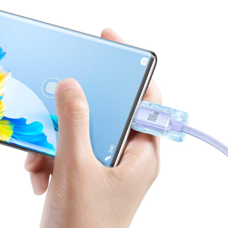 Baseus CAJY000505 Crystal Shine sorozatú adatkábel USB - USB-C 100W 2m lila