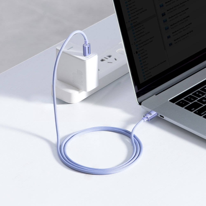 Baseus CAJY000605 Crystal Shine sorozatú adatkábel USB-C - USB-C 100W 1.2m lila