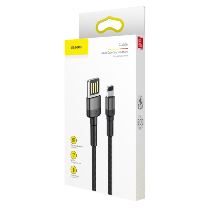 Baseus CALKLF-HG1 Cafule kábel USB és Lightning kétoldalas 1,5A 2m szürke/fekete színben
