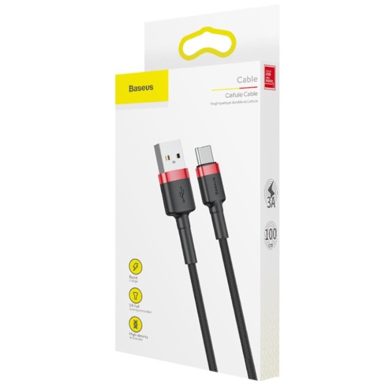 Baseus CATKLF-B91 Cafule kábel USB-C 3A 1m piros/fekete