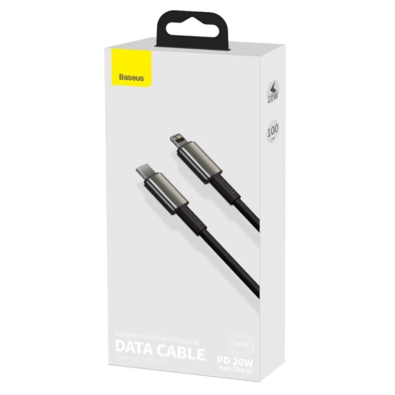 Baseus CATLWJ-01 Tungsten Gold gyors töltőkábel USB-C Lightning 20W 1m fekete