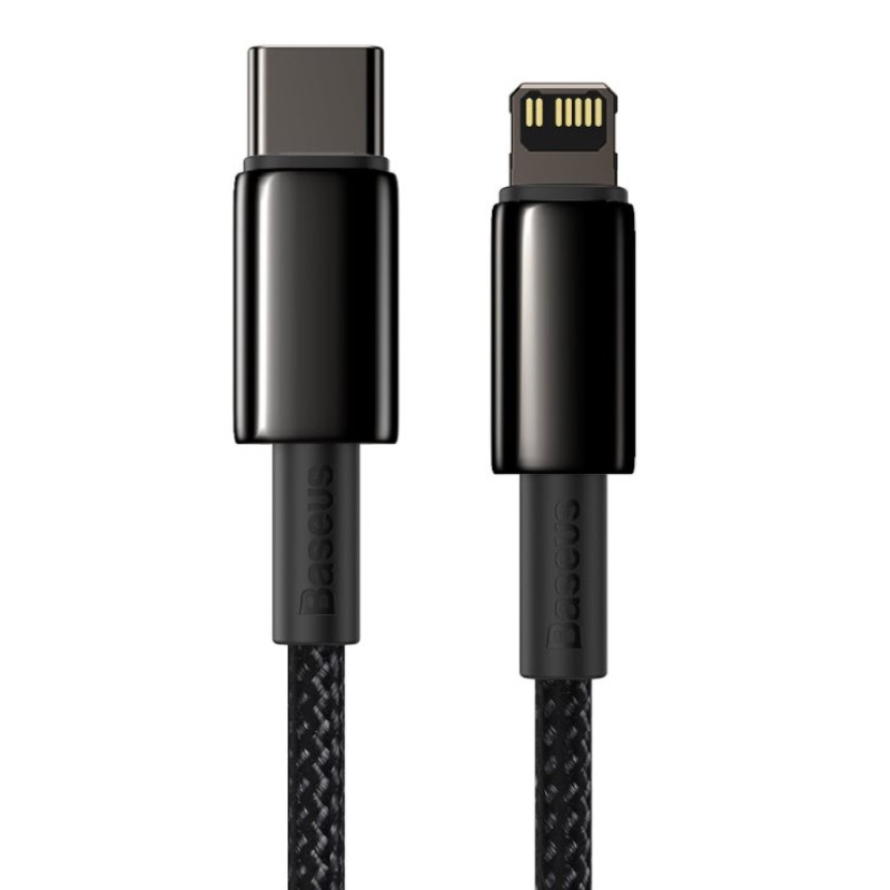Baseus CATLWJ-01 Tungsten Gold gyors töltőkábel USB-C Lightning 20W 1m fekete
