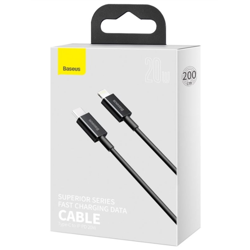 Baseus CATLYS-C01 Superior gyors töltő adatkábel USB-C Lightning 20W 2m Fekete