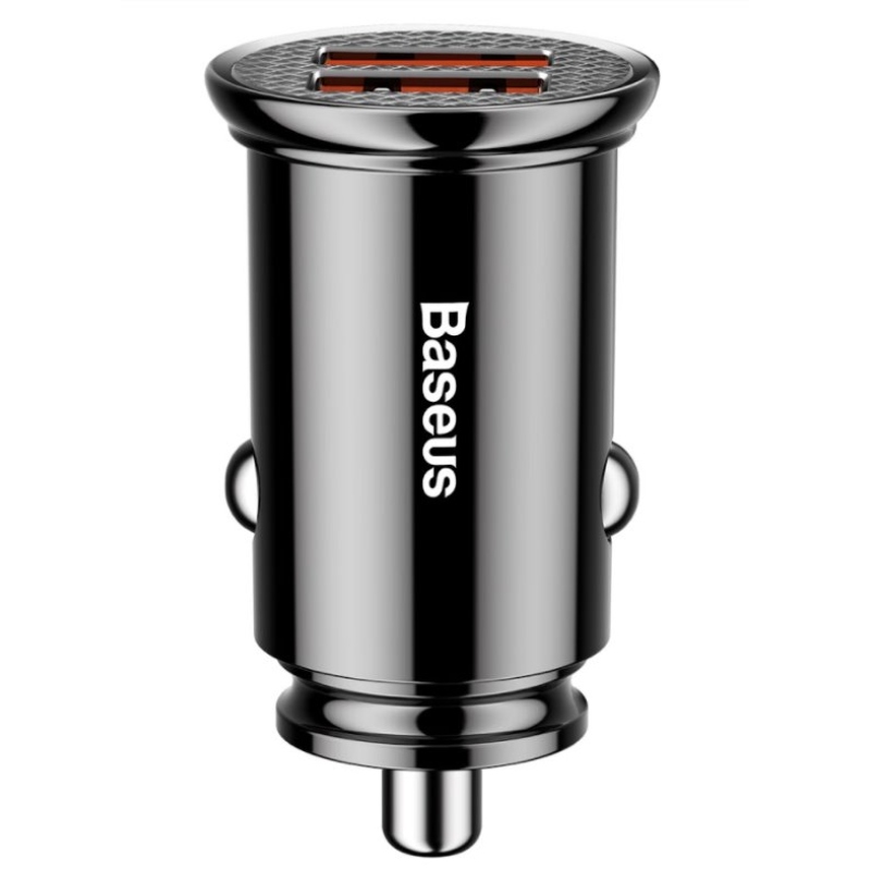Baseus CCALL-YD01 kör alakú autós töltő 2xUSB QC3.0 30W fekete színű
