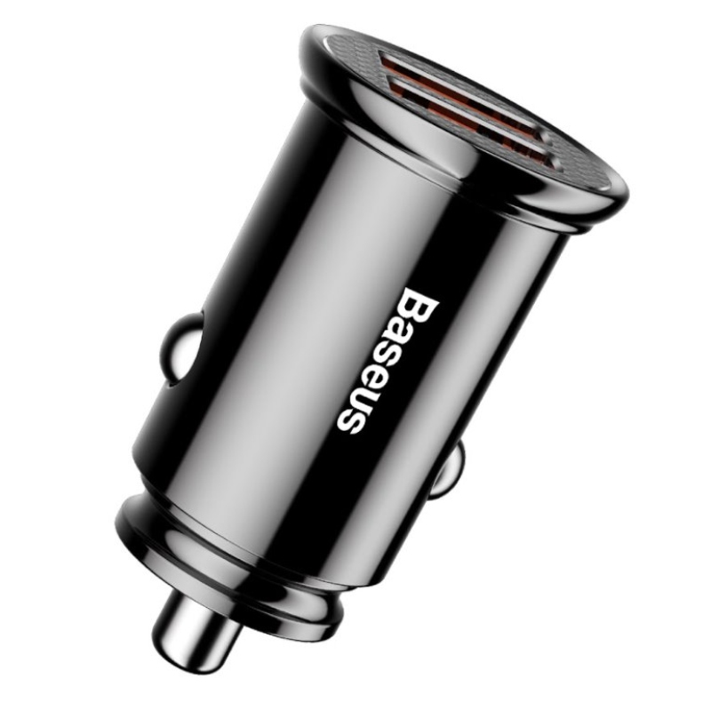 Baseus CCALL-YD01 kör alakú autós töltő 2xUSB QC3.0 30W fekete színű