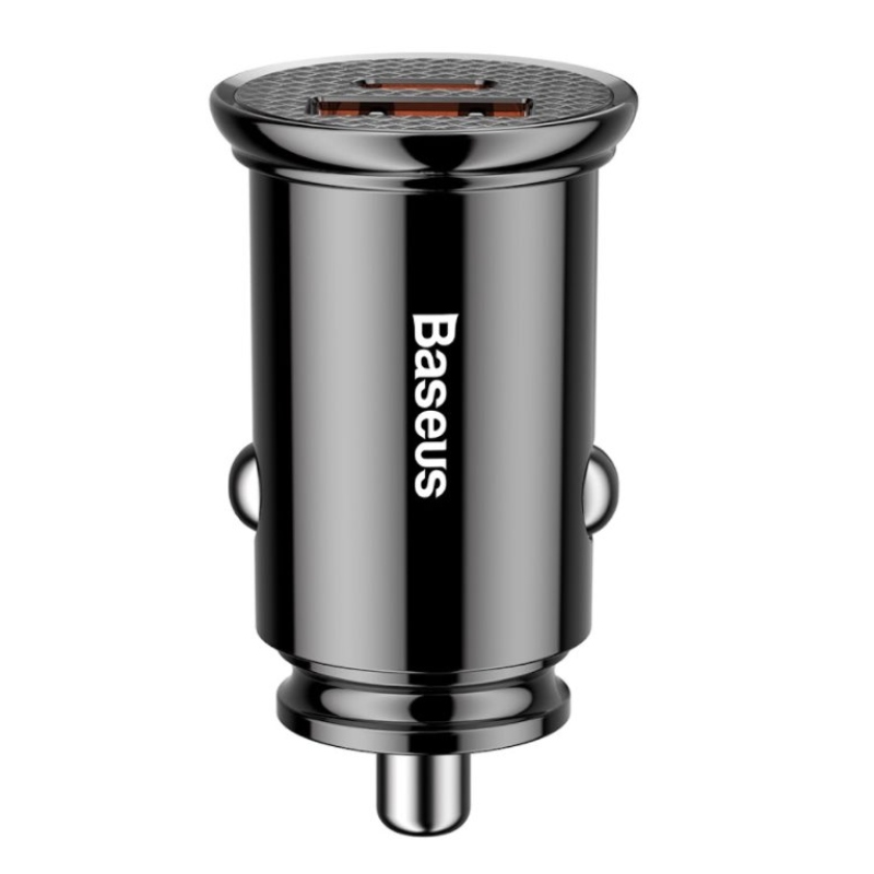 Baseus CCALL-YS01 kör alakú autós töltő USB+USB-C 30W fekete