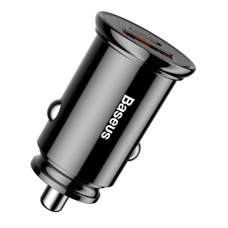 Baseus CCALL-YS01 kör alakú autós töltő USB+USB-C 30W fekete