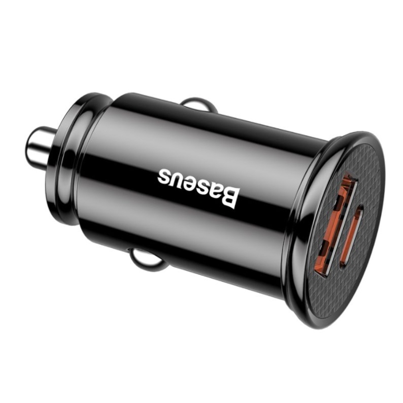 Baseus CCALL-YS01 kör alakú autós töltő USB+USB-C 30W fekete